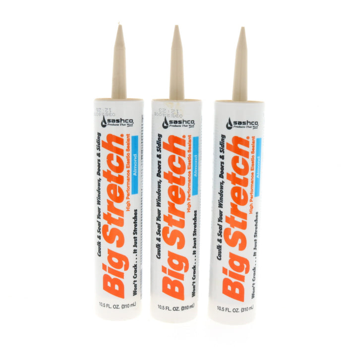 Sashco Big Stretch Almond Elastomeric Acrylic Latex Door/Siding/ Window Caulk 10.5 oz ~ 3-Pack