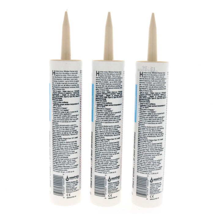 Sashco Big Stretch Almond Elastomeric Acrylic Latex Door/Siding/ Window Caulk 10.5 oz ~ 3-Pack