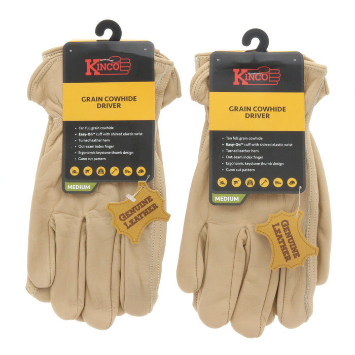 Kinco #91 Cowhide Unlined Drivers Multipurpose Work Gloves Medium ~ 2-Pack