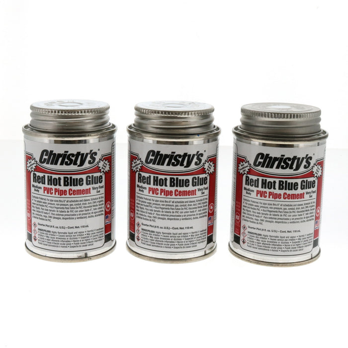 Christy's #505200 Red Hot Blue Glue Blue Cement For PVC ~ 3-Pack ~ 12 oz Total