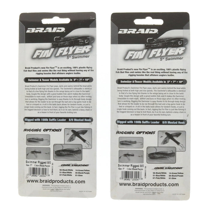 Braid Fin Flyer 5" Swimmer Rigged 8/0 Black/Purple ~ 2-Pack