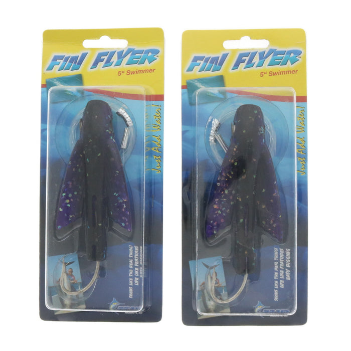 Braid Fin Flyer 5" Swimmer Rigged 8/0 Black/Purple ~ 2-Pack