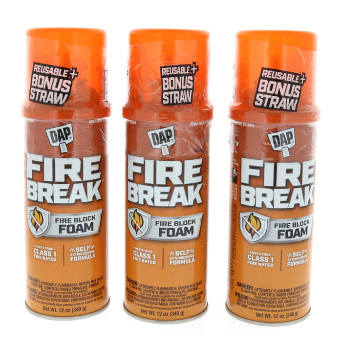 Touch 'n Foam #7565010012 Fire Break Orange Polyurethane Foam Sealant 12 oz ~ 3-Pack