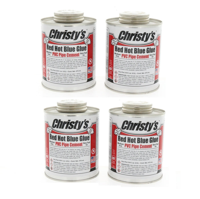 Christy's #505198 Red Hot Blue Glue Cement For PVC ~ 4-Pack ~ 64 oz Total