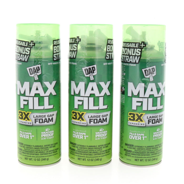 DAP #7565000033 Max Fill Off White Foam Expanding Sealant 12 oz ~ 3-Pack