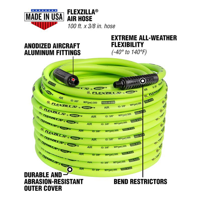 Flexzilla #HFZ38100YW2 100 ft. L X 3/8 in. D Hybrid Polymer Air Hose 300 psi Zilla Green