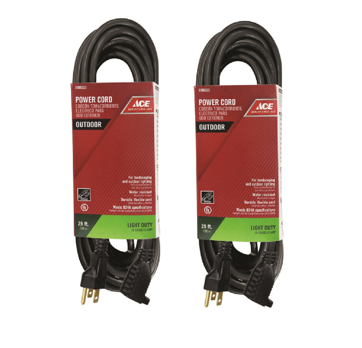Ace Hardware #OUSJT163 Outdoor 25 ft. L Black Extension Cord ~ 2-Pack