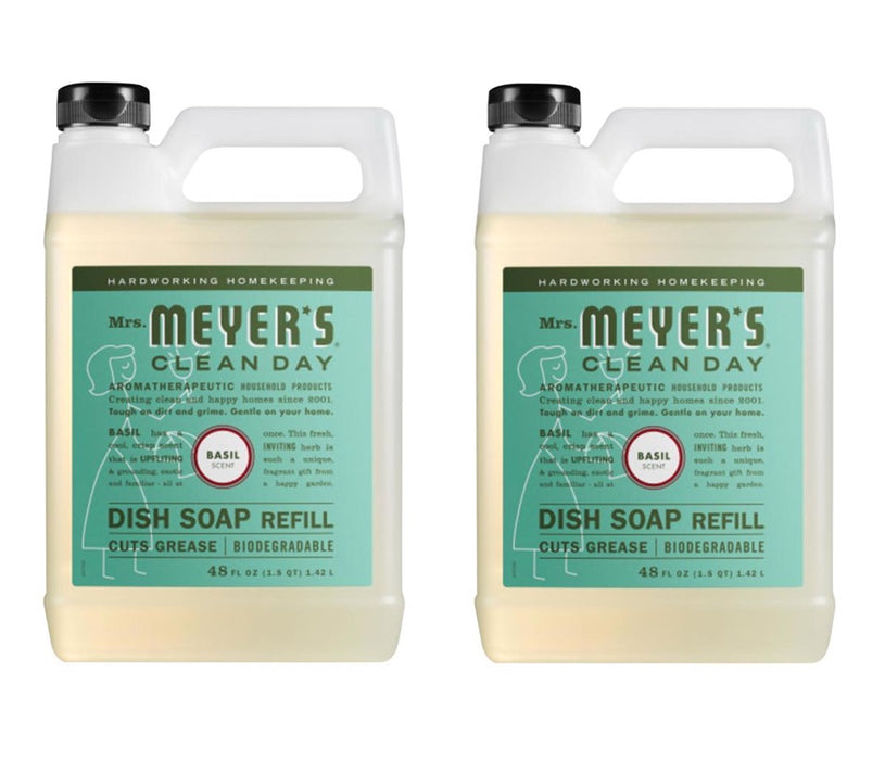 Mrs. Meyer's #304833 Clean Day Basil Scent Liquid Dish Soap Refill ~ 2-Pack ~ 96 oz Total