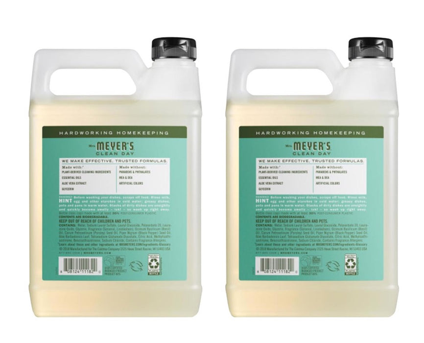 Mrs. Meyer's #304833 Clean Day Basil Scent Liquid Dish Soap Refill ~ 2-Pack ~ 96 oz Total