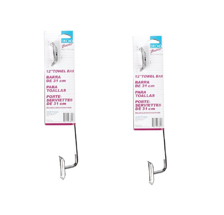 Decko #38120 Diamond Chrome Silver Towel Bar 12" Steel ~ 2-Pack