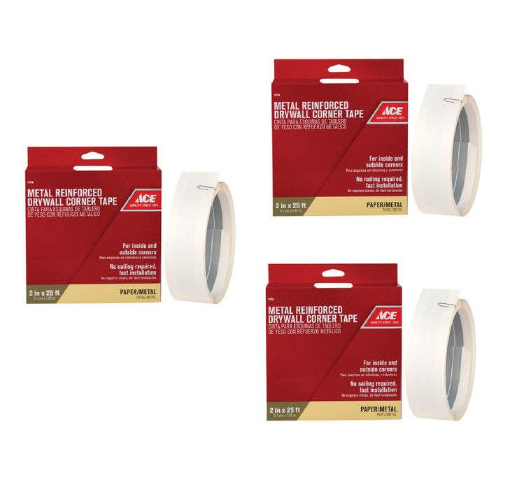 Ace Hardware #281131 2"x25' Metal Reinforced Drywall Corner Tape ~ 3-Pack