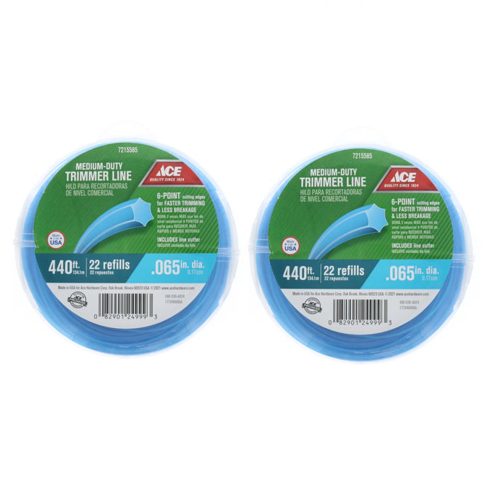 Ace Hardware #7215585 Medium Duty Trimmer String Line Weed Eater .065" x 440ft ~ 2-Pack