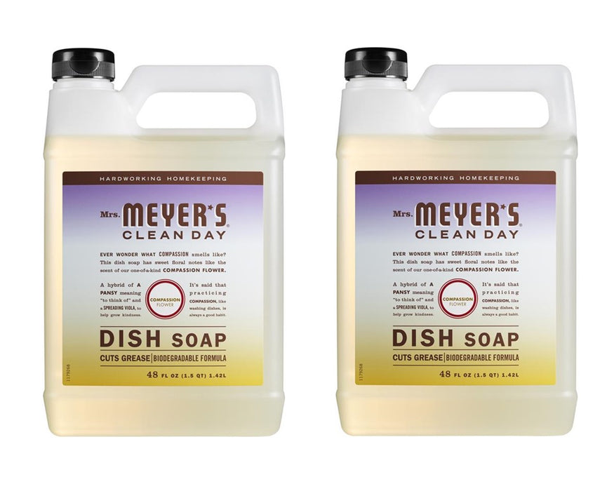 Mrs. Meyer's #11932 Clean Day Compassion Flower Scent Liquid Dish Soap Refill ~ 2-Pack ~ 96 oz Total