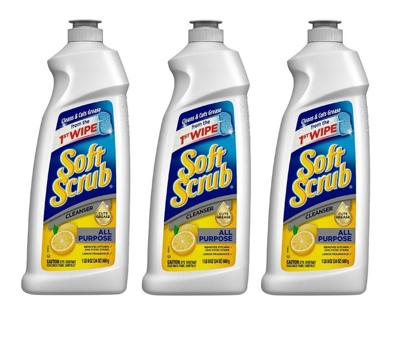 Soft Scrub Lemon Scent All-Purpose Cream Cleanser ~ 3-Pack ~ 72 oz Total