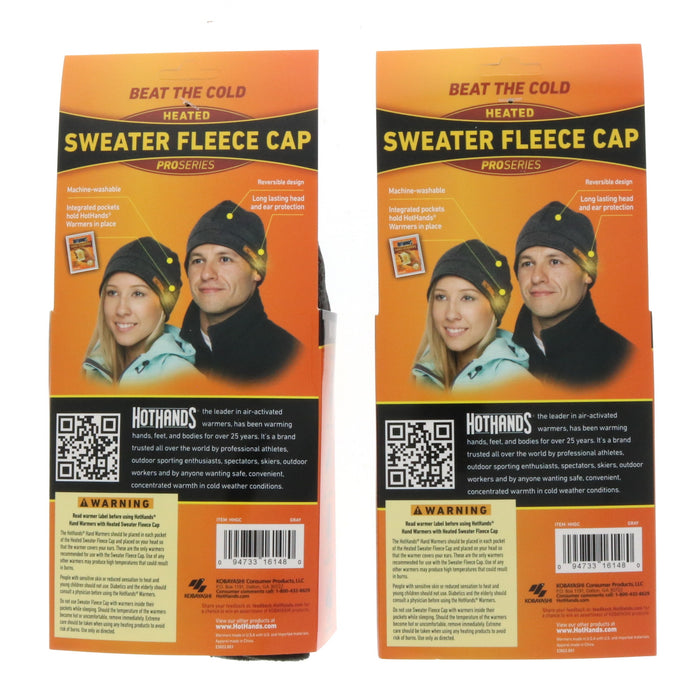 Hot Hands #HHGC Pro Series Heated Sweater Fleece Cap Gray ~ 2-Pack