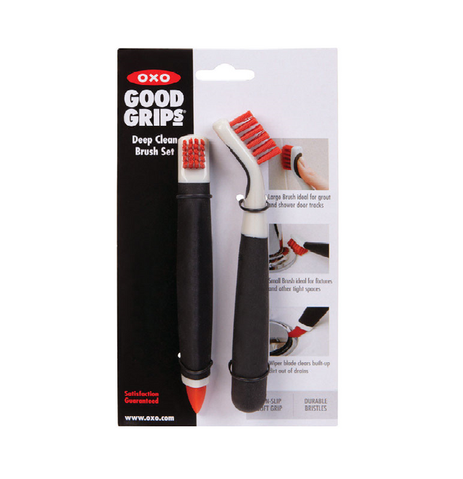 OXO Good Grips #1285700 Medium Bristle Plastic/Rubber Handle Deep Clean Brush ~ 2-Piece set