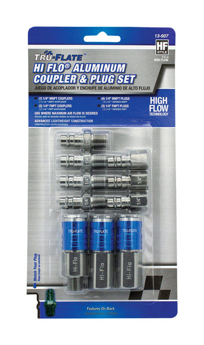 Tru-Flate #TRFL13907 HI FLO Aluminum Air Coupler and Plug Set 1/4 in. Female 10 pc