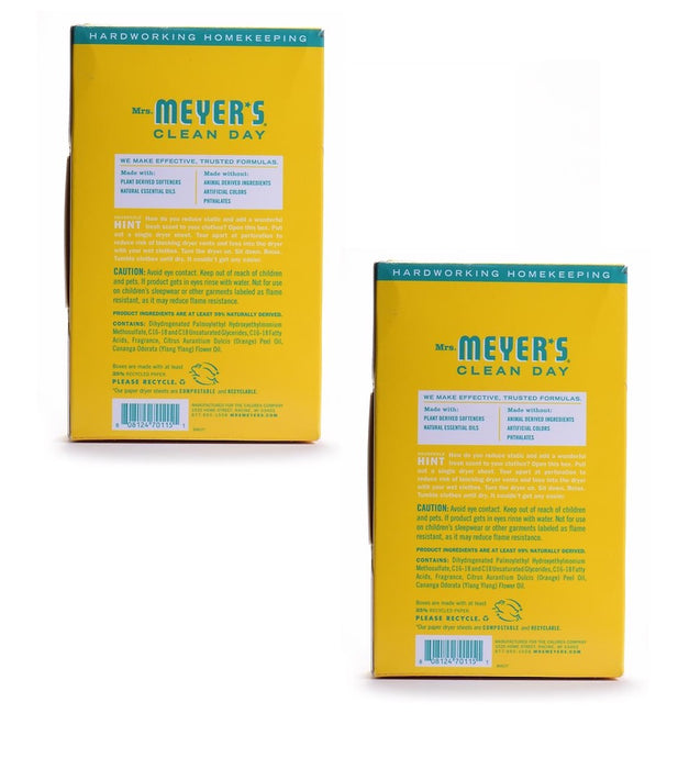 Mrs. Meyer's #70115 Clean Day Honeysuckle Scent Fabric Softener Sheets ~ 2-Pack ~ 160 Sheets Total