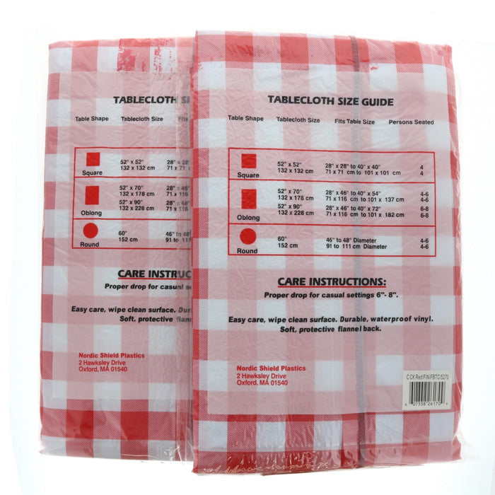 Nordic Shield Vinyl Brand Table Cloth 52"x70" Oblong Red/White Checkered ~ 2-Pack