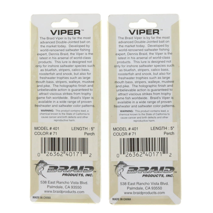 Braid #401 Viper 5" Perch Lures ~ 2-Pack