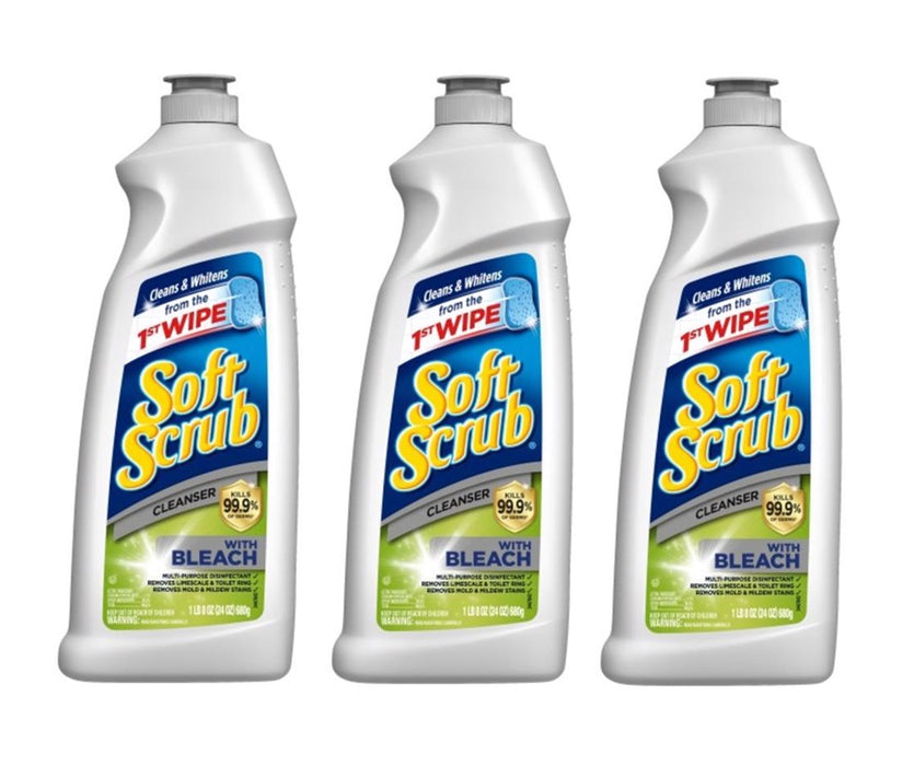 Soft Scrub with Bleach Heavy Duty Cleaner Cream ~ 3-Pack ~ 72 oz Total