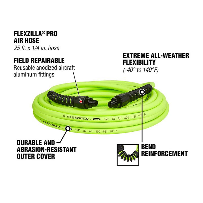 Flexzilla Pro #HFZP1425YW2 25 ft. L X 1/4 in. D Hybrid Polymer Air Hose 300 PSI