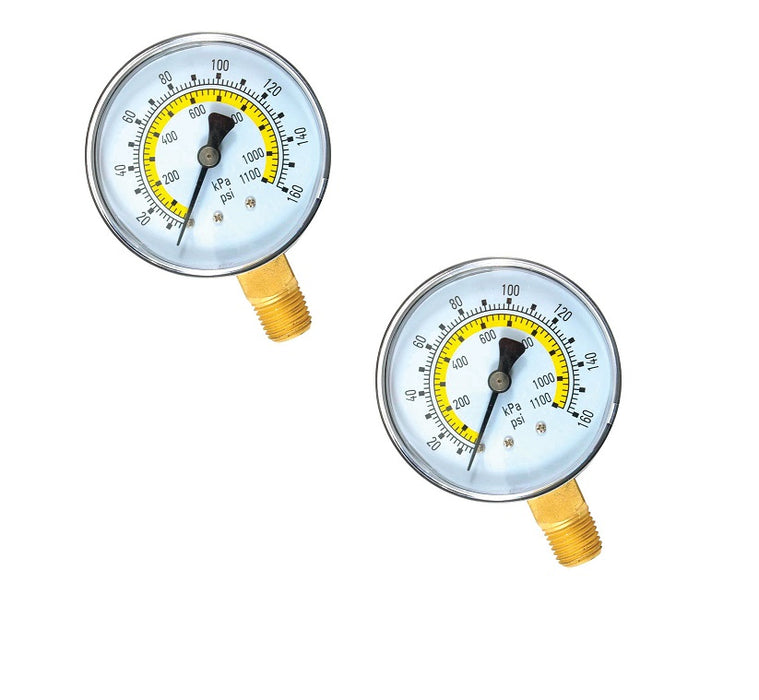 Forney #75554 Plastic Bottom Mount Air Pressure Gauge 1/4 in. NPT 160 psi ~ 2-Pack