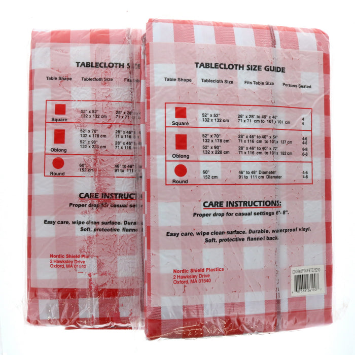 Nordic Shield Vinyl Brand Table Cloth 52"x90" Oblong Checkered Red & White~ 2-Pack