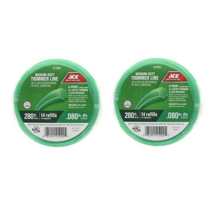 Ace Hardware #7215593 Medium Duty Weed Eater Wacker Trimmer String Line .080" x 280ft ~ 2-Pack