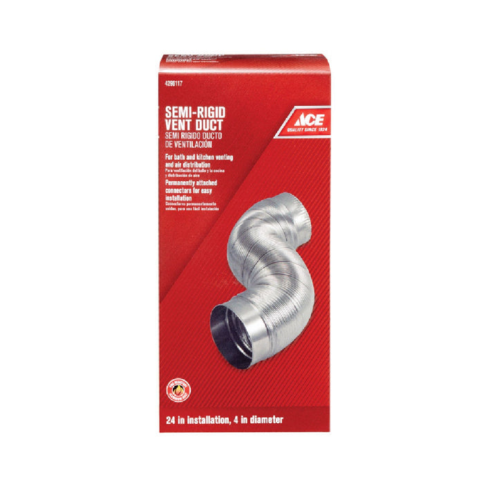 Ace Hardware #ACEMAC36024 4.38 in. L X 4.375 in. D Silver/White Aluminum Semi-Rigid Vent Duct