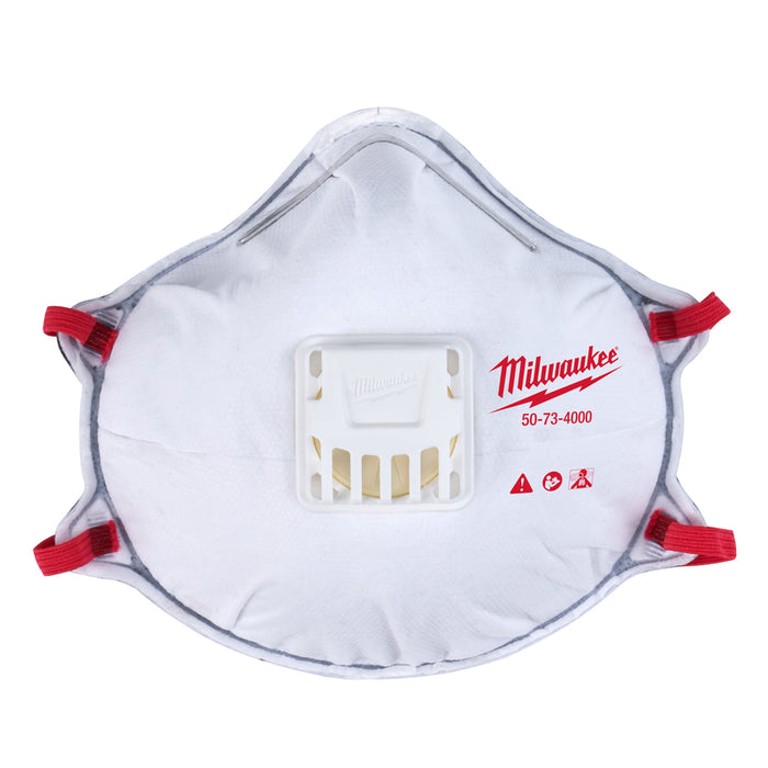 Milwaukee #48-73-4004 N95 Dust Protection Respirator with Gasket Valved White One Size Fits All 10 pk
