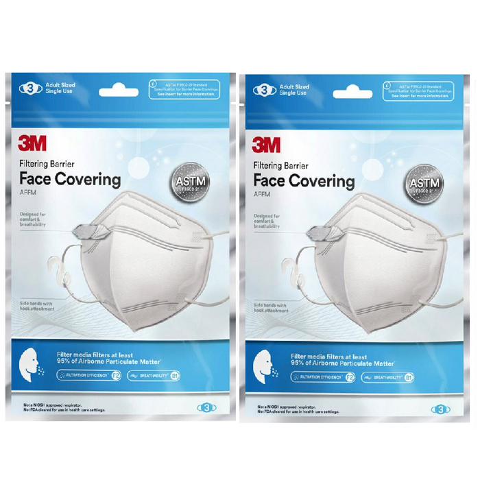 3M # Filtering Barrier Face Cover AFFM-3-DC White ~ 2-Pack ~ 6 Masks Total