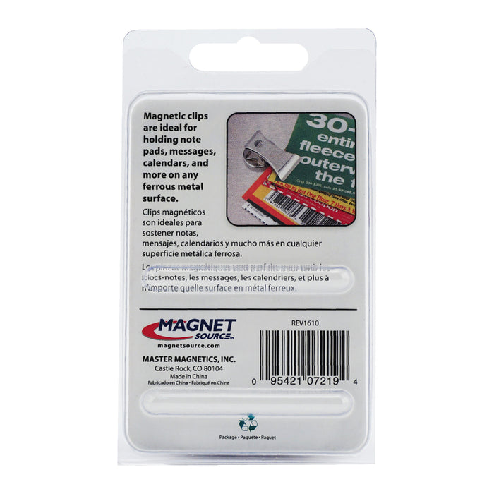 Magnet Source #07219 1.8 in. L X 1 in. W Silver Clip Magnetic Clips 3 lb. pull 2 pc ~ 6-Pack