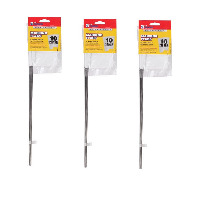 C.H. Hanson #15180 15" White Marking Flags ~ 3-Pack ~ 30 Flags Total