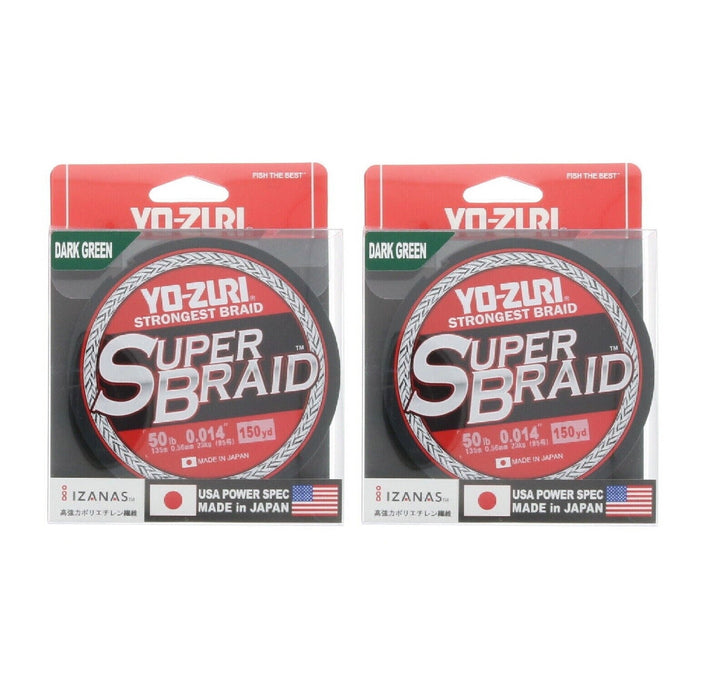 Yo-Zuri #R1261-DG Super Braid Dark Green Braided Fishing Line 50lb 150yd ~ 2-Pack