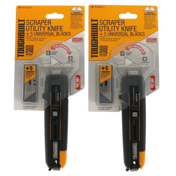 ToughBuilt 6.5 in. 2-in-1 Sliding Scraper Utility Knife Black ~ 2-Pack