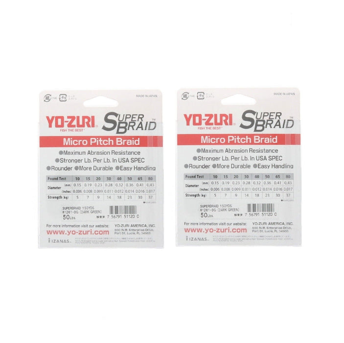 Yo-Zuri #R1261-DG Super Braid Dark Green Braided Fishing Line 50lb 150yd ~ 2-Pack