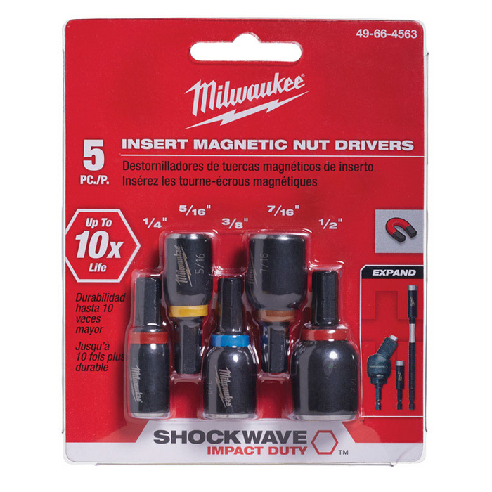 Milwaukee Shockwave #49-66-4563 1-1/2 in. Long Insert Nut Driver Set Steel ~ 5-Pack