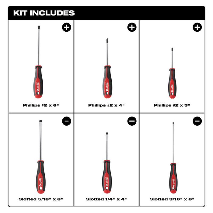 Milwaukee #48-22-2706 Phillips/Slotted Screwdriver Kit ~ 6-Pack