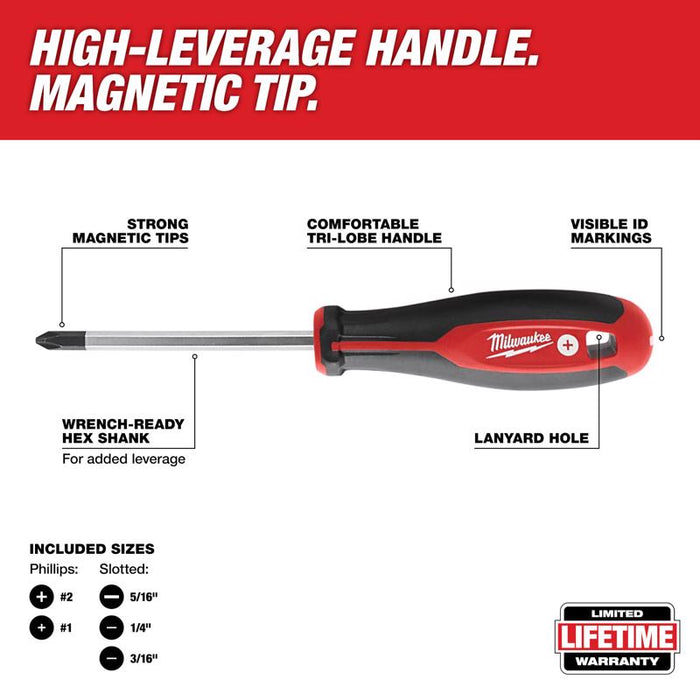 Milwaukee #48-22-2706 Phillips/Slotted Screwdriver Kit ~ 6-Pack