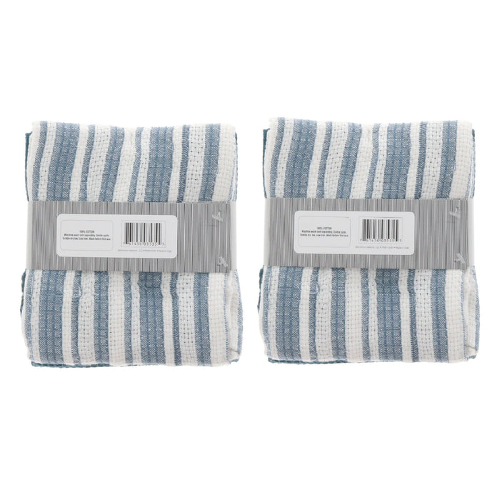 J&M Home Fashions #3535 Newport Stripe Kitchen Towels Blue & White 18"x28" ~ 2-Pack ~ 6 Towels Total