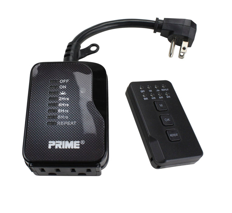 Prime Outdoor Timer With Remote Control and Grounded Outlets 12 V Black