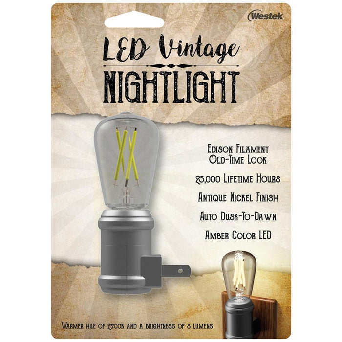 Westek #NL-EDSN-DN Automatic Plug-in Vintage Edison Aged Nickel LED Night Light