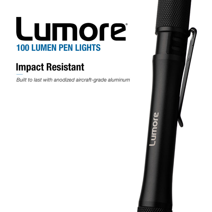 Lumore #6886 100 Lumens Black and Red LED Pen Light ~ 2-Pack Combo