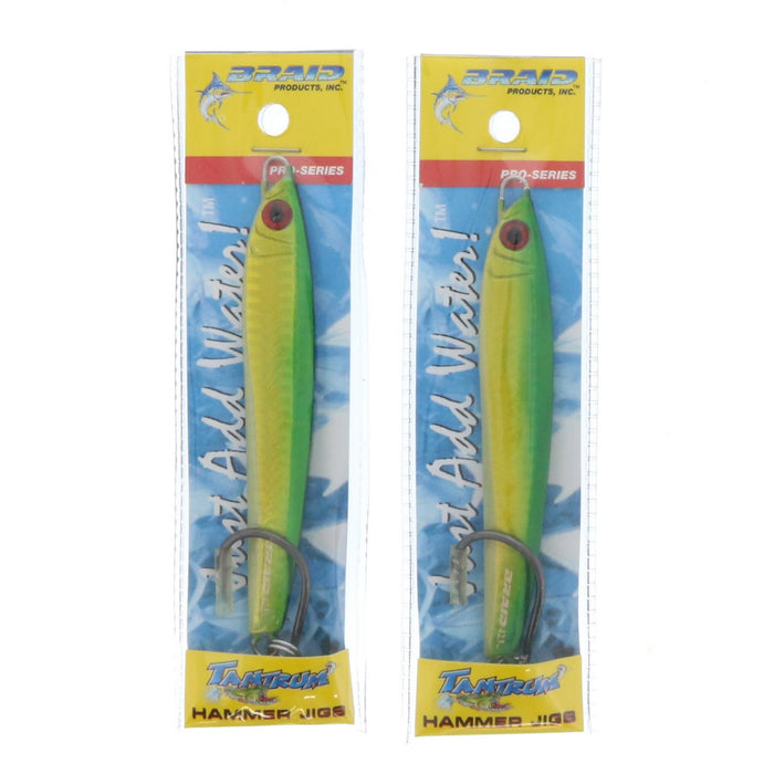 Braid #423-14 Tantrum Hammer Jigs Green/Yellow 3-3/4oz Saltwater Lure ~ 2-Pack