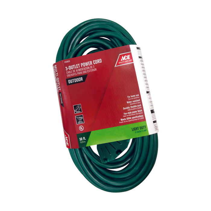 Ace #MO-SJT163-50-GN Outdoor 50 ft. L Green Triple Outlet Cord 16/3 SJTW