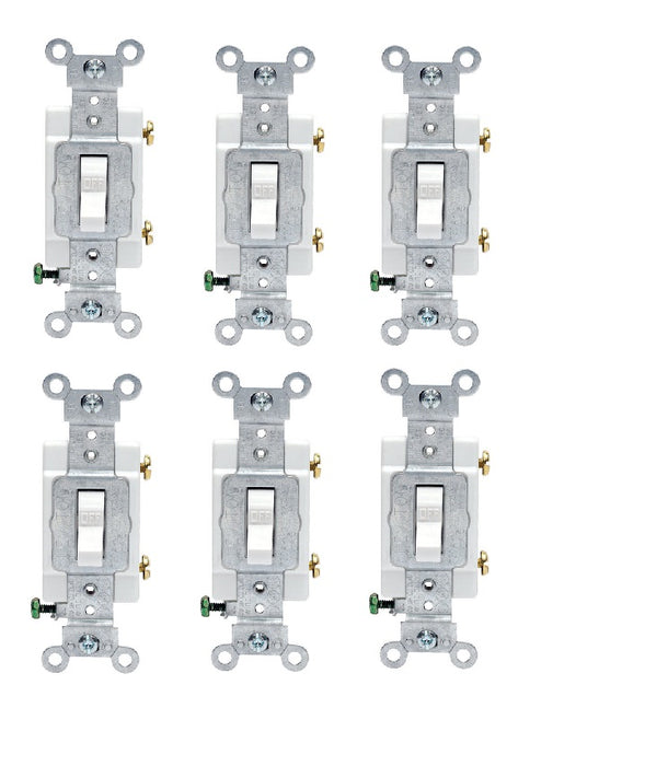 Leviton #CS120-2WS 20 amps Single Pole Toggle AC Quiet Switch White ~ 6-Pack