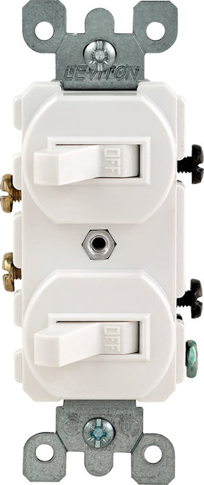 Leviton #05224-2WS 15 amps Single Pole Toggle Switch White ~ 6-Pack