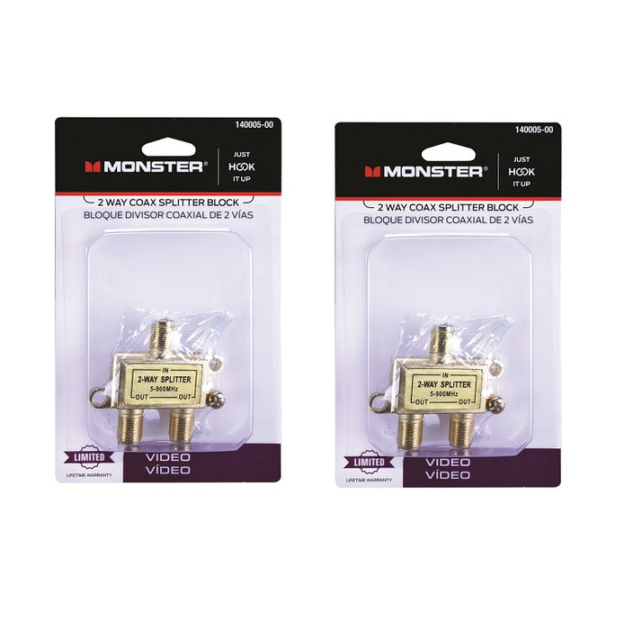 Monster # 140005-00 Just Hook It Up 2 Way Coax Splitter 75 ohm 900 MHz ~ 2-Pack