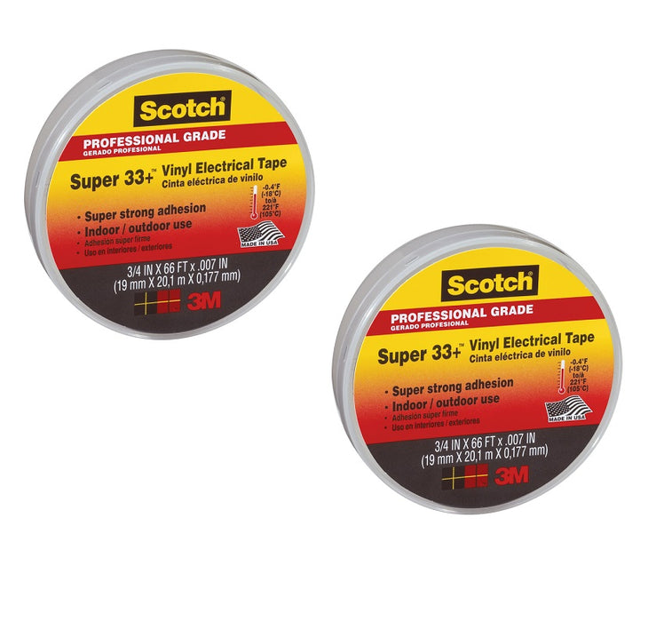 Scotch #6132-BA-100 Super 33+ 3/4" x 66' Black Vinyl Electrical Tape ~ 2-Pack